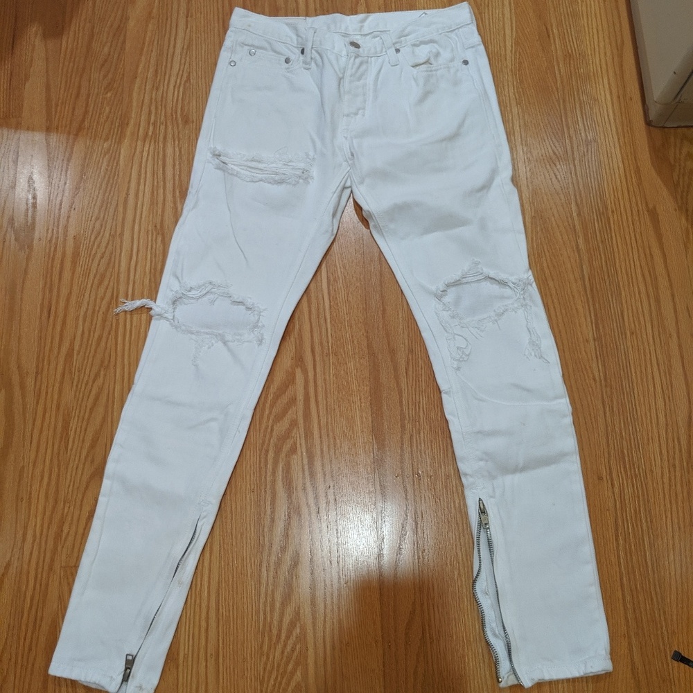 MNML Distressed White Zipper Denim